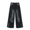 Womens Vintage Washed Ripped Wide-Leg Jeans