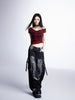 Womens Vintage Washed Ripped Wide-Leg Jeans