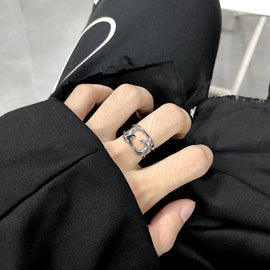 Geometric Titanium Steel Hollow Ring