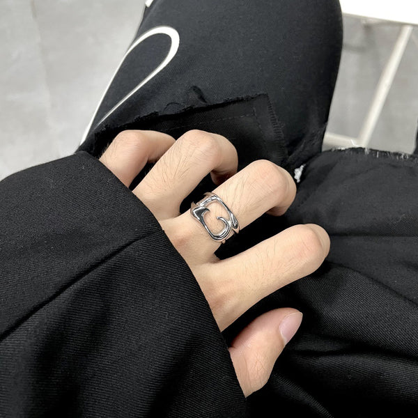 Geometric Titanium Steel Hollow Ring