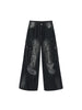 Womens Vintage Washed Ripped Wide-Leg Jeans